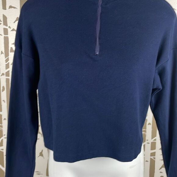 Garage Navy Blue Half Zip Cropped Sweatshirt M - Picture 5 of 7